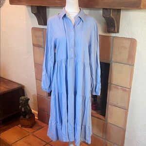 Finery Sky Blue Long Sleeve Tiered Women's Dress, size 8 US